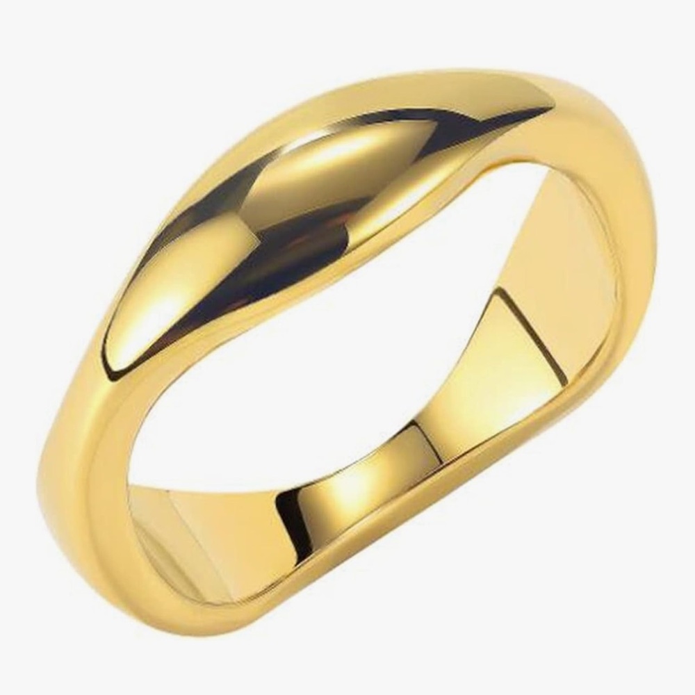 Stainless Steel Gold Wave Ring